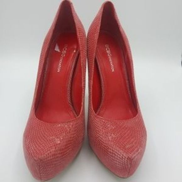 BCBGeneration Pink Leather Snakeskin Heels - Picture 3 of 5